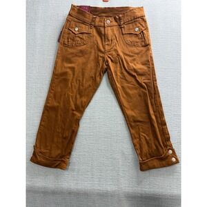 T&Y Fashion Capri Pants Womens 5/6 Camel Skinny Leg Ankle Button Cuffed Hem